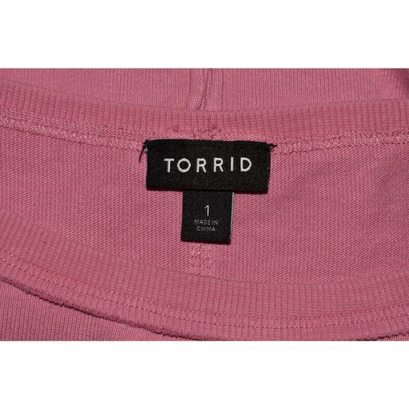 TORRID $46 French Terry Crew Neck Raw Edge Ruffle Sweatshirt Tee Mauve 1 / 1X - Picture 3 of 3